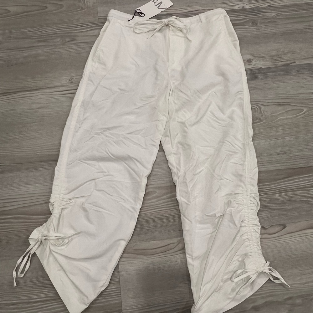 Zara White Drawstring Cropped Pants